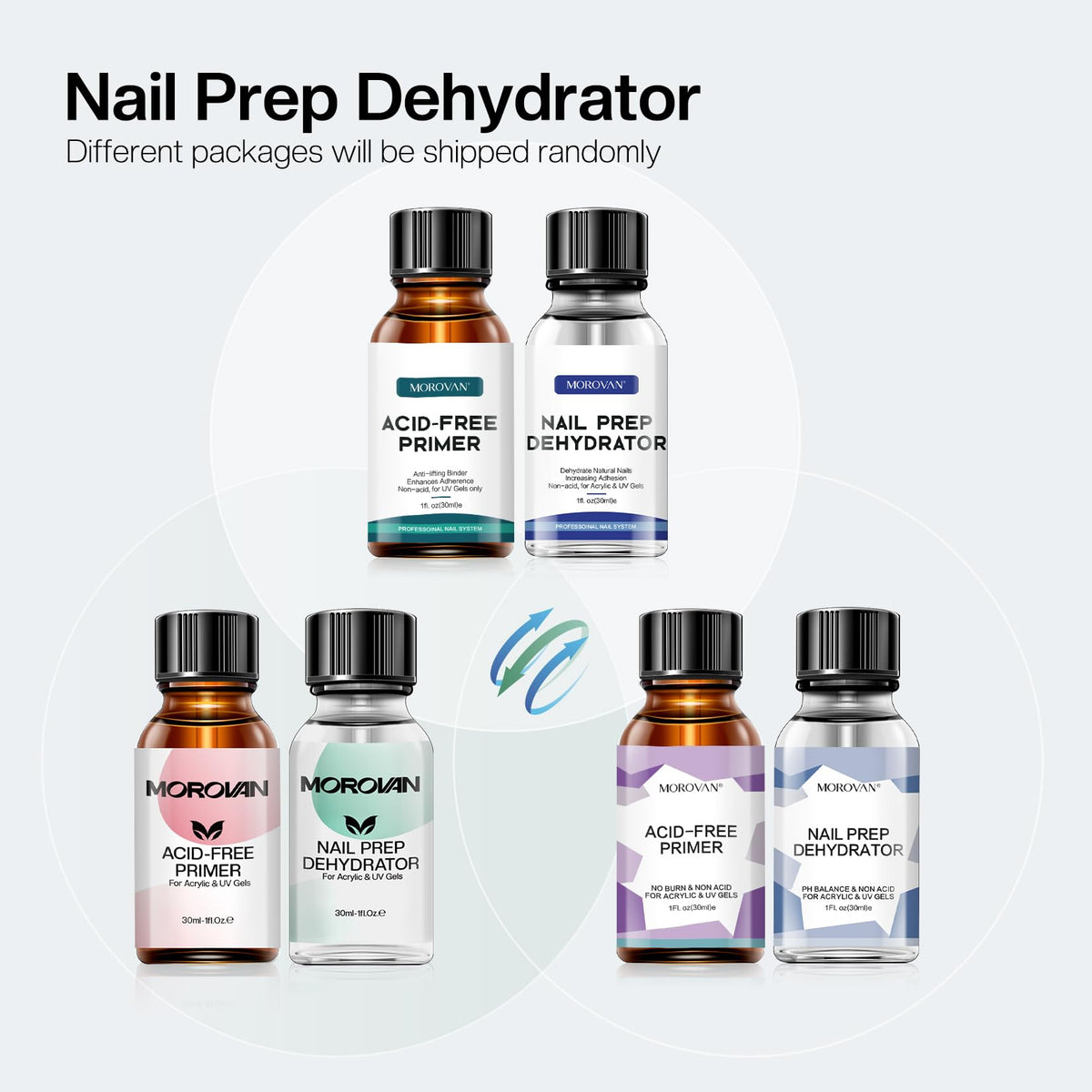 Morovan Nail Primer and Dehydrate Set 30ml on a nail table