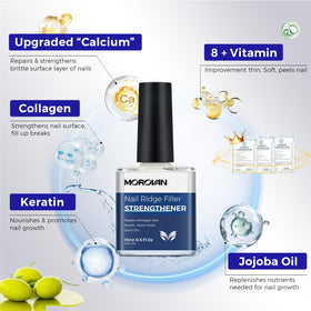Morovan Nail Strengthener demonstrating ridge filling effect