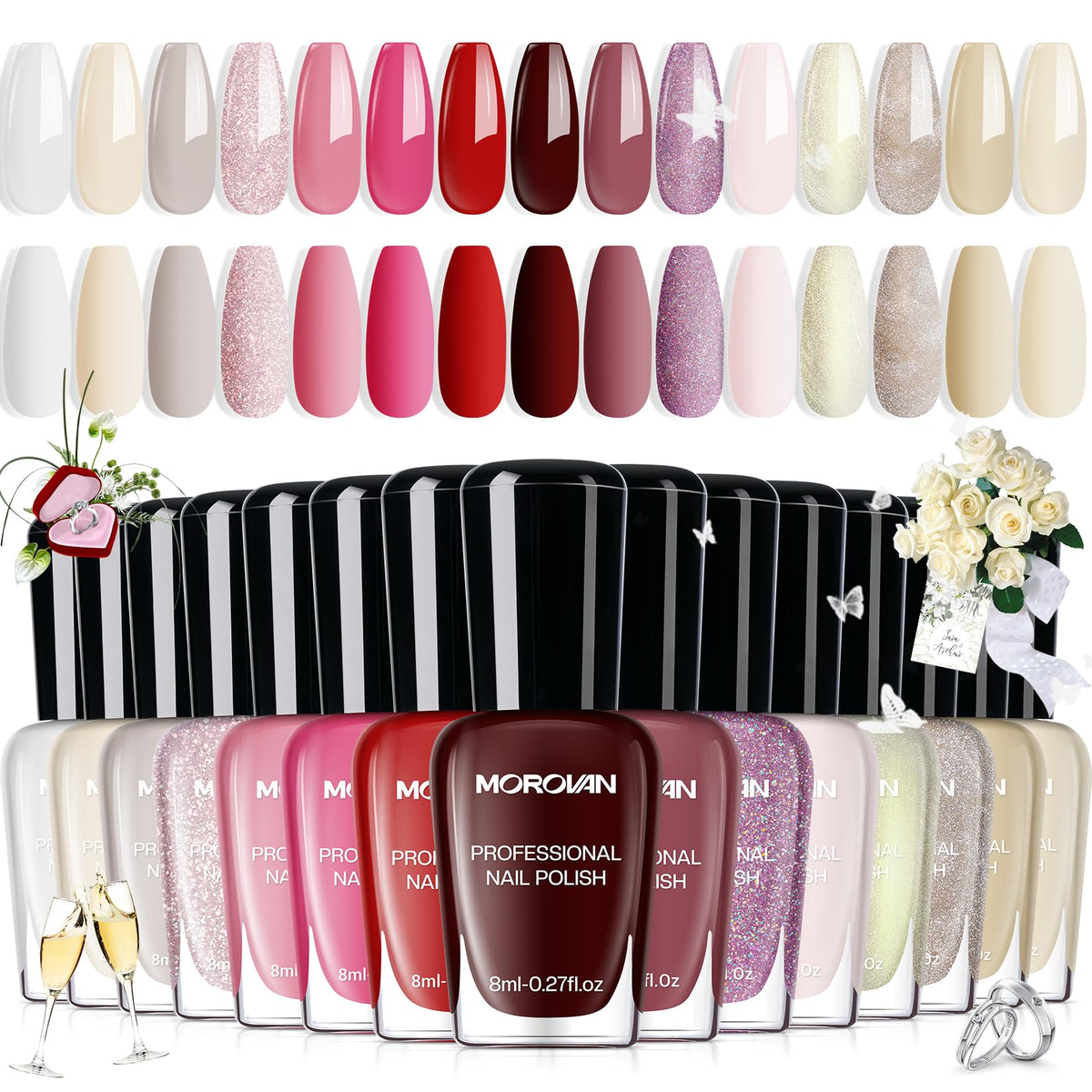 Morovan Wedding Nail Polish Set 15 colors front view