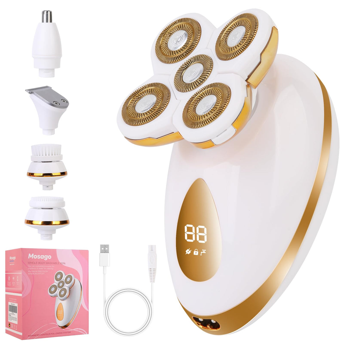 mosago Electric Razor for Women front view with 5-in-1 grooming attachments
