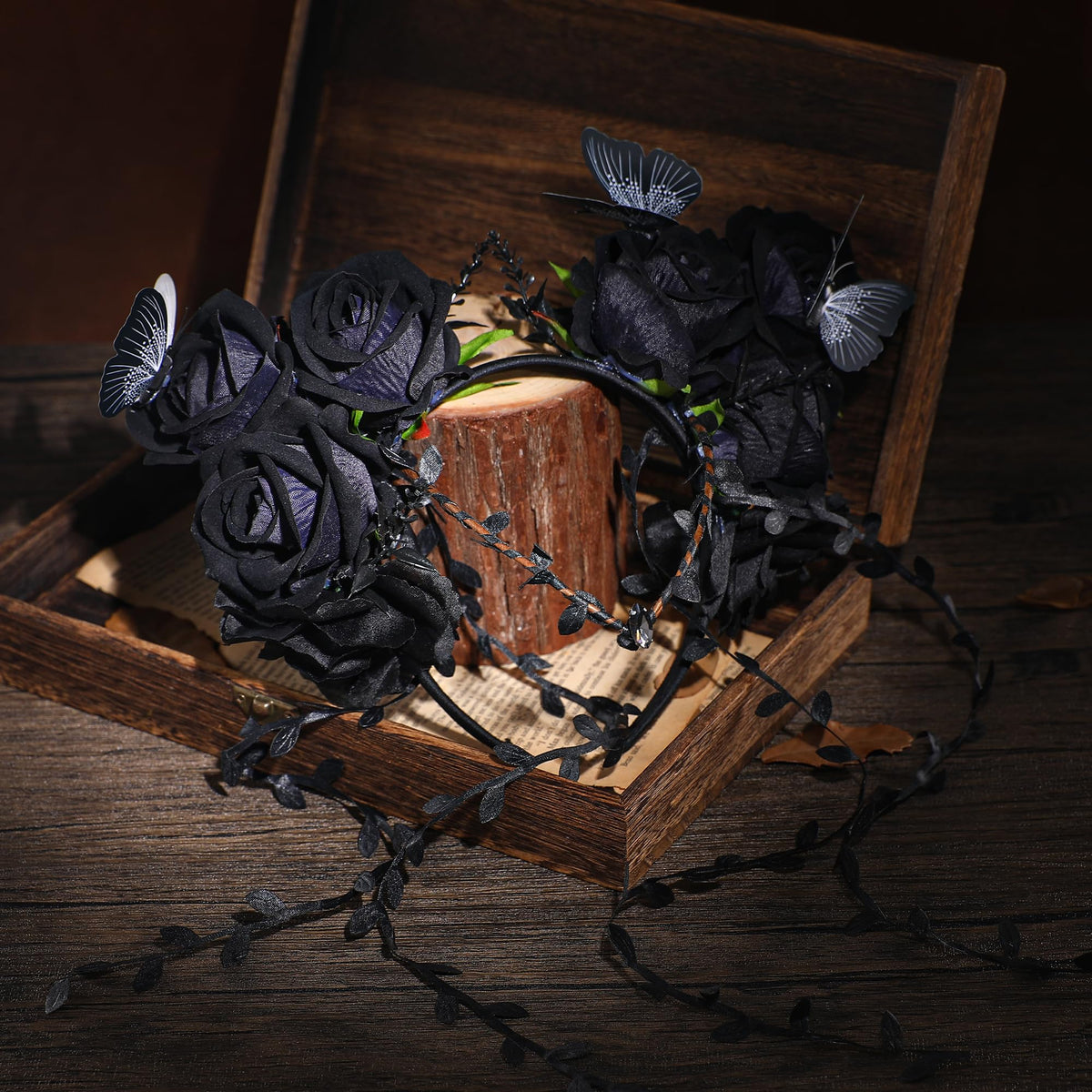 MOSTORY Black Flower Crown Headband in purple colour option