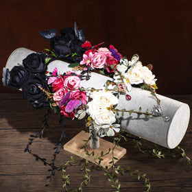 MOSTORY Black Flower Crown Headband worn at a Halloween party