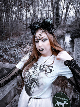 MOSTORY Black Flower Crown Headband worn at a Renaissance fair