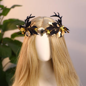 MOSTORY Light Up Antler Crown close-up of artificial flowers
