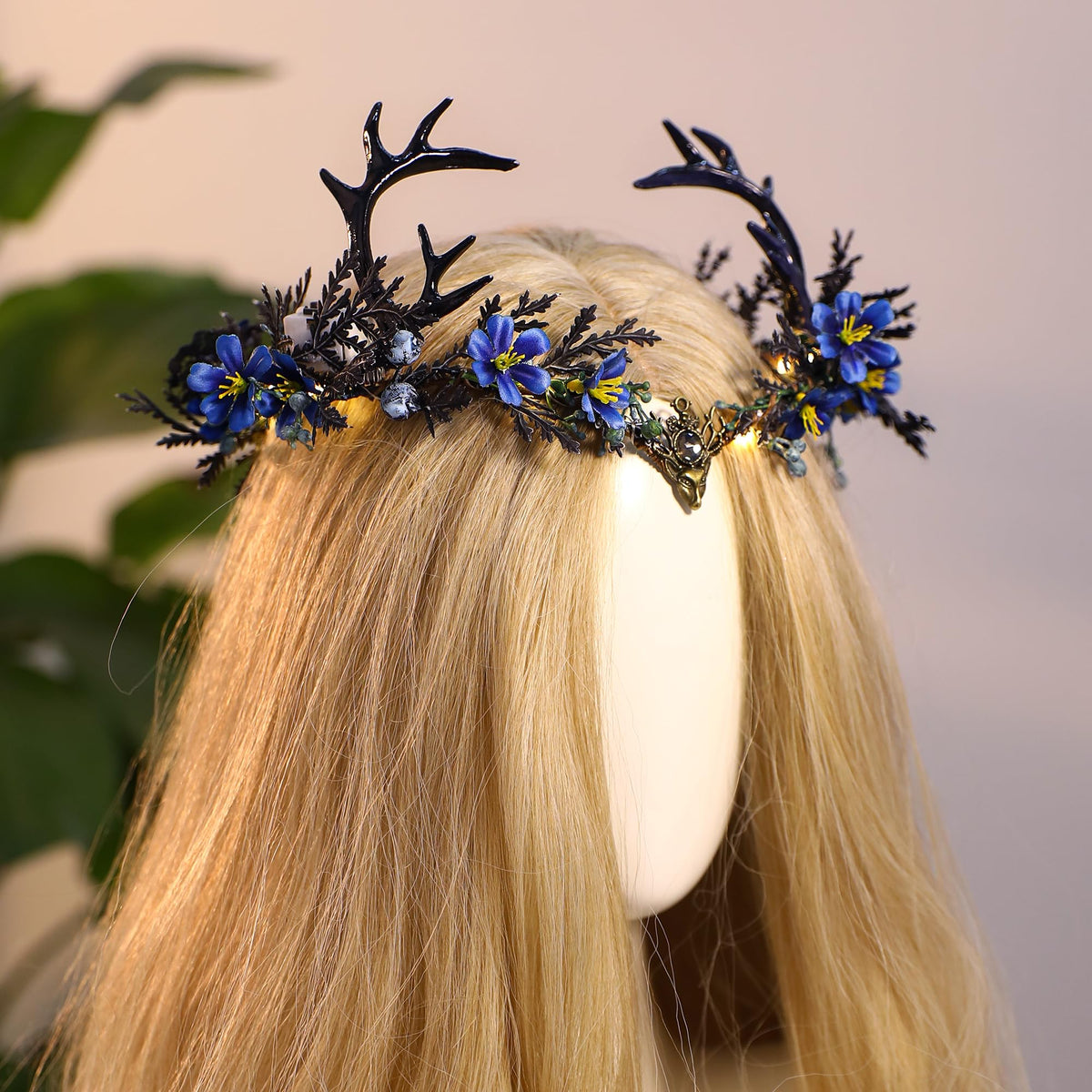 MOSTORY Light Up Antler Crown close-up of flower details