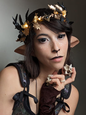MOSTORY Light Up Antler Crown side view showcasing adjustable ribbon