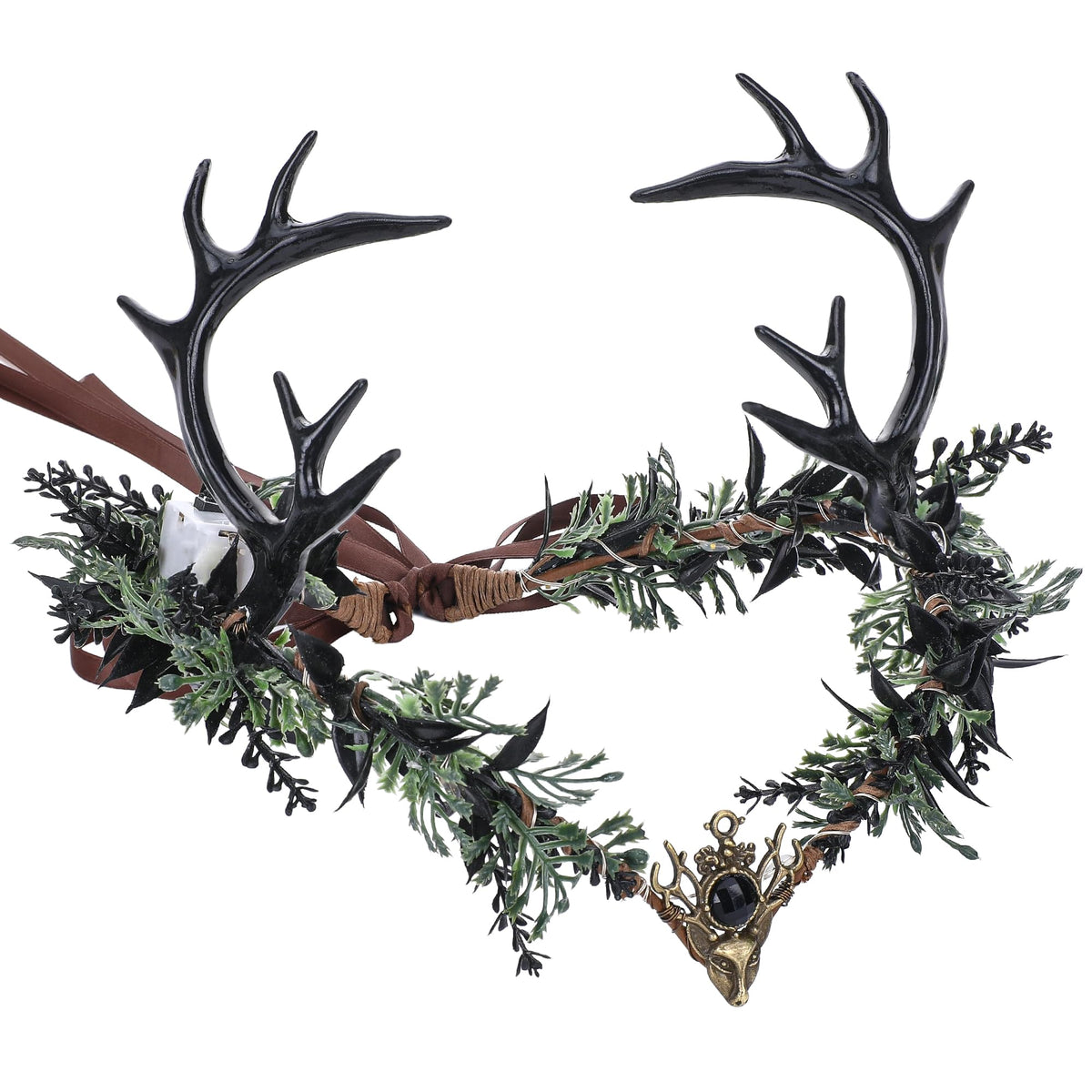 MOSTORY Light Up Elf Crown front view with black flowers and antlers