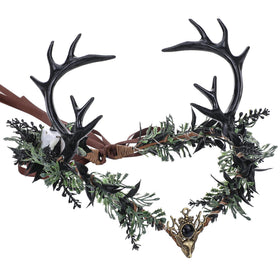 MOSTORY Light Up Elf Crown front view with black flowers and antlers