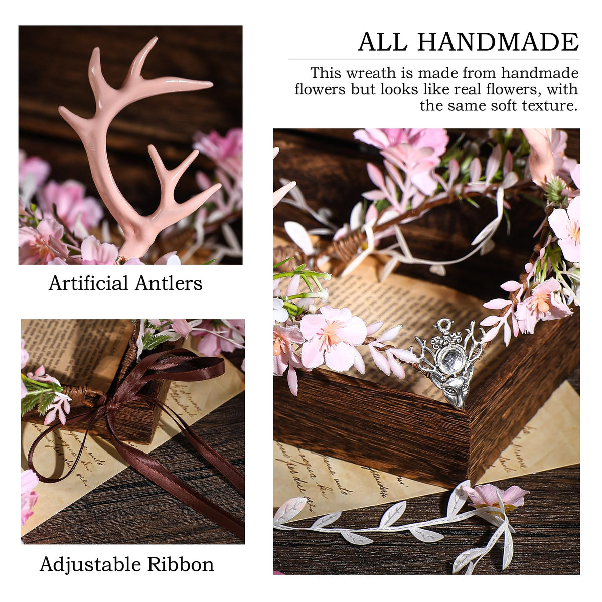 MOSTORY Pink Fairy Antler Headpiece styled with costume accessories