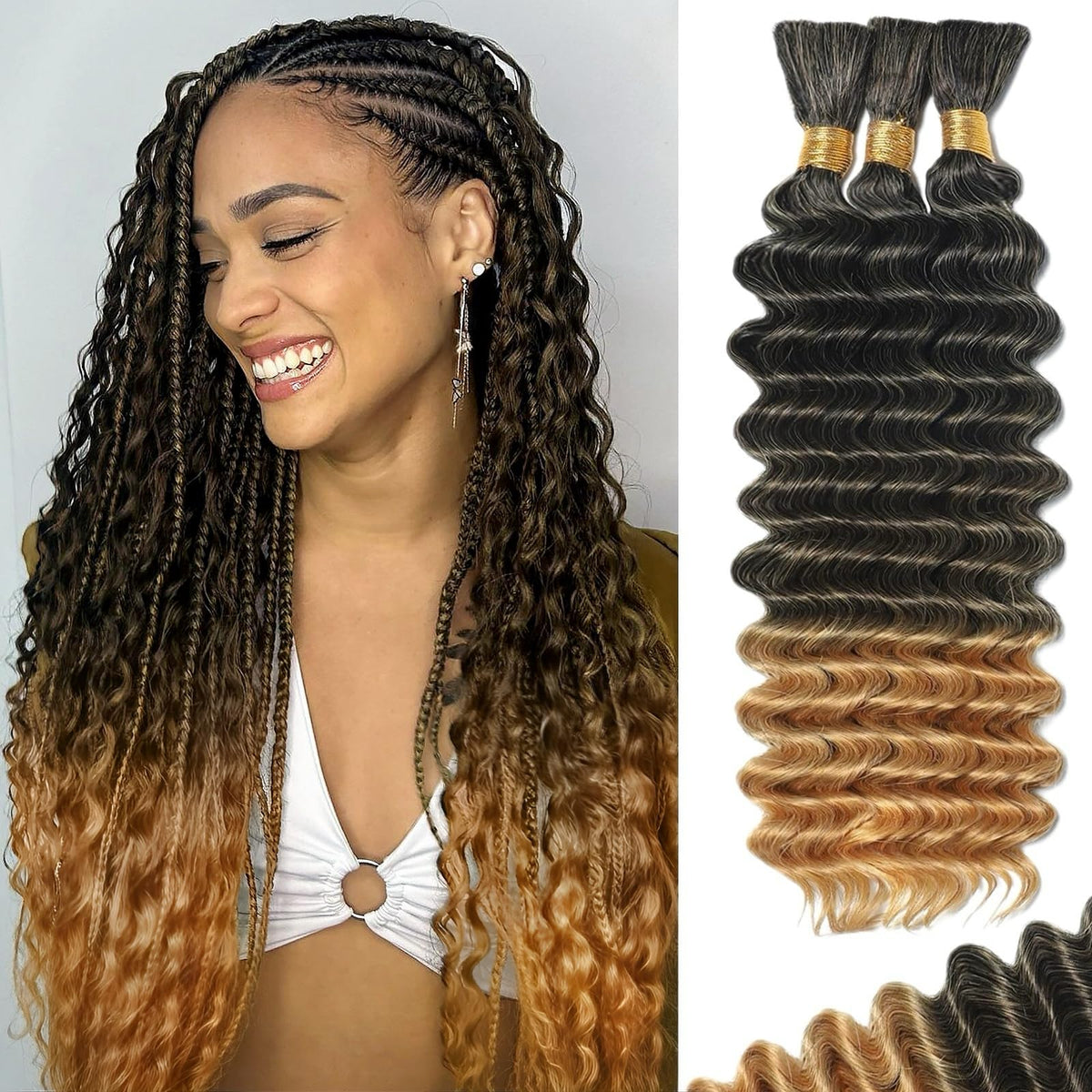 MOTFIN 18 Inch Curly Wave Braiding Hair front view