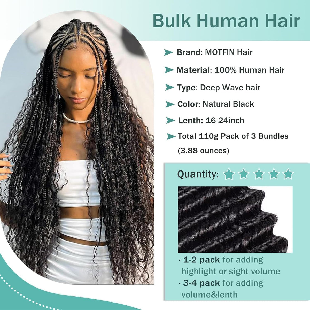 MOTFIN 18 Inch Curly Wave Hair showing bundle weight