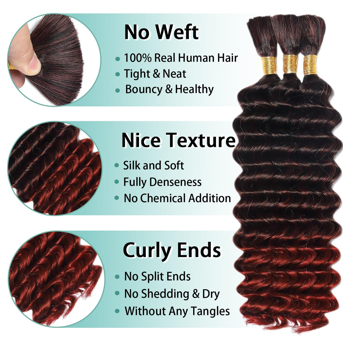 MOTFIN 24 Inch Curly Wave Human Braiding Hair bundle