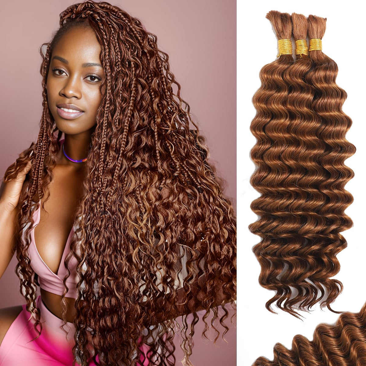 MOTFIN 24 Inch Curly Wave Human Braiding Hair front view