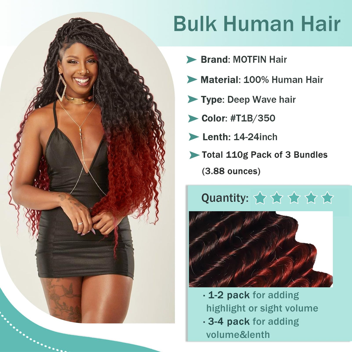 MOTFIN Curly Wave Braiding Hair bundle close-up