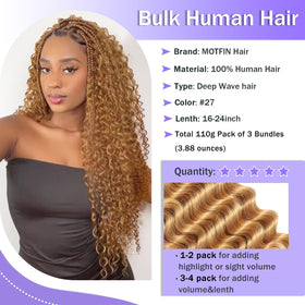 MOTFIN Curly Wave Braiding Hair displayed on a model