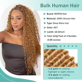 MOTFIN Human Braiding Hair 14 Inch Curly Wave bundles
