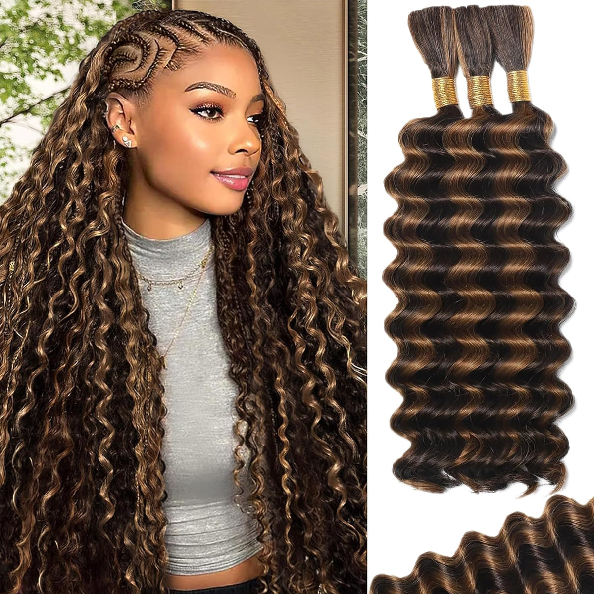 MOTFIN Human Braiding Hair 14 Inch Curly Wave front view