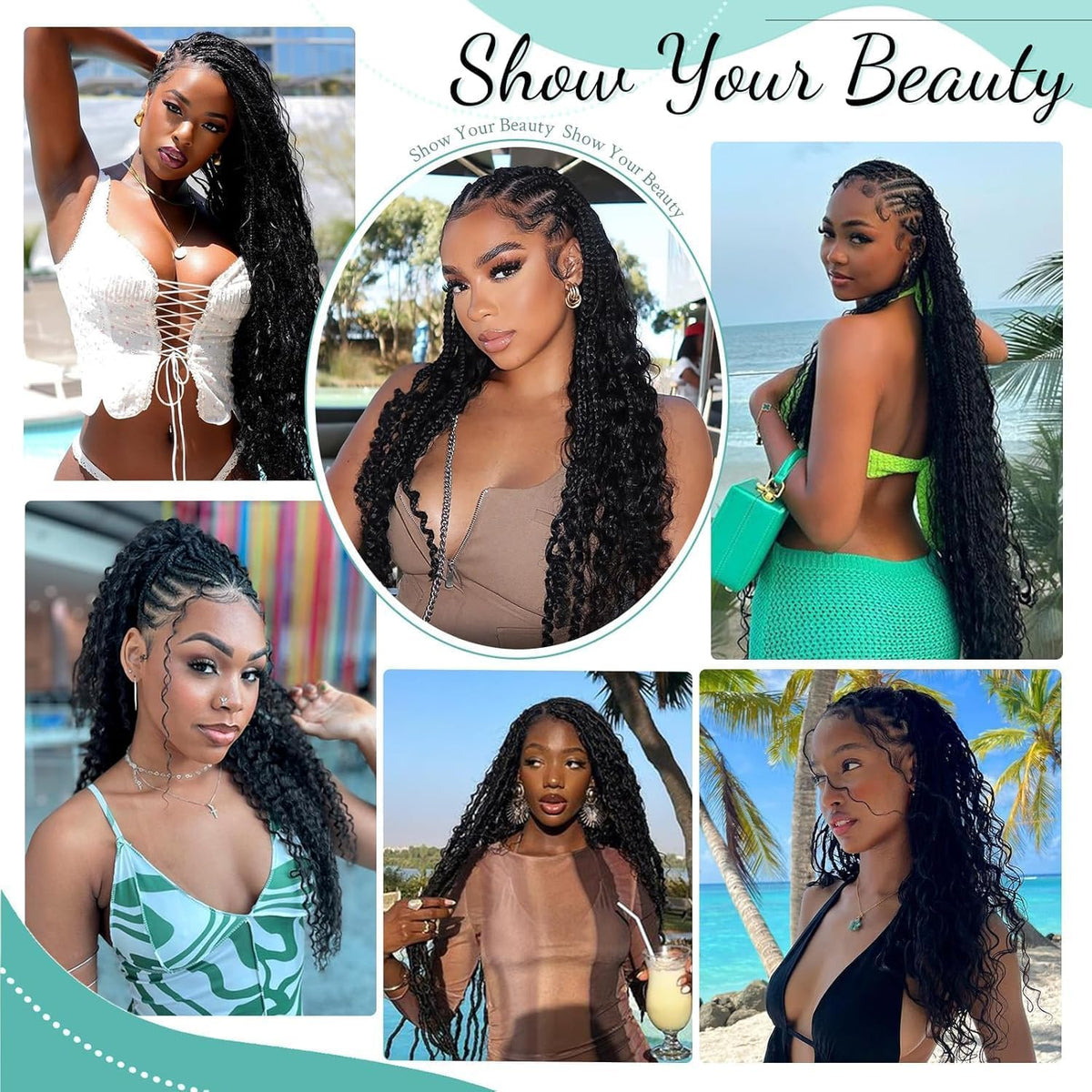 MOTFIN Human Braiding Hair 16 Inch Curly Wave bundles display
