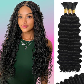 MOTFIN Human Braiding Hair 16 Inch Curly Wave front view