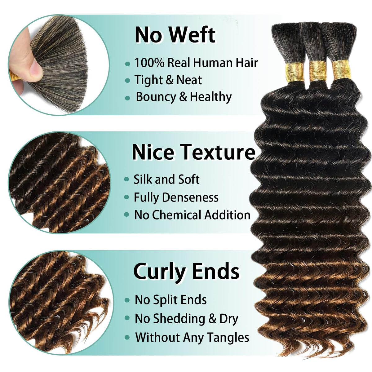 MOTFIN Human Braiding Hair 18 Inch Curly Wave bundle close-up
