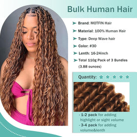 MOTFIN Human Braiding Hair 18 Inch Curly Wave bundle display