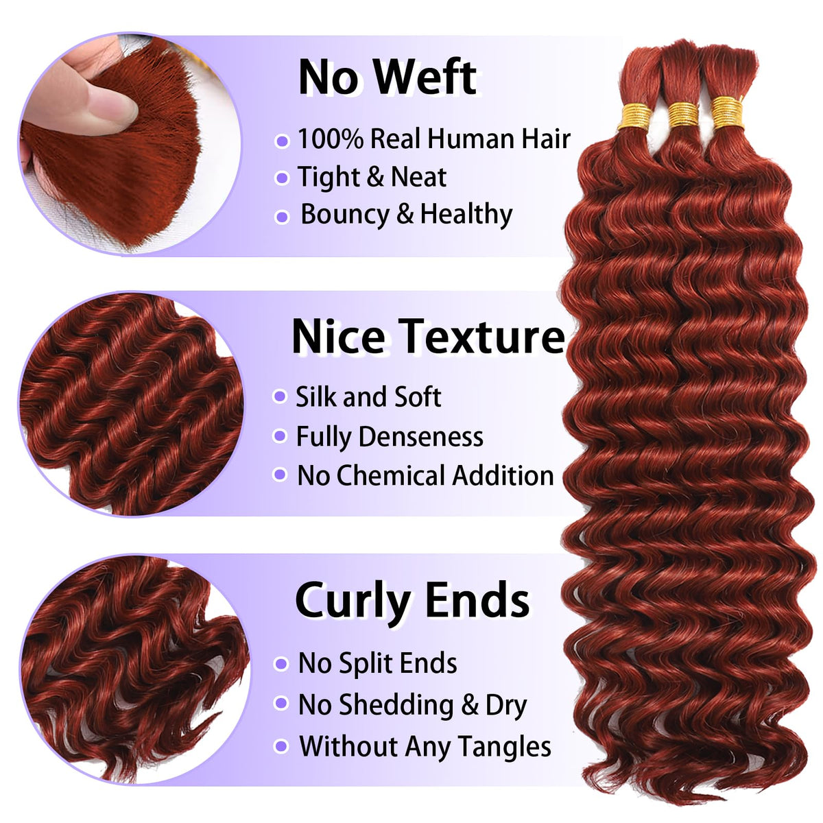 MOTFIN Human Braiding Hair 20 Inch Curly Wave back view