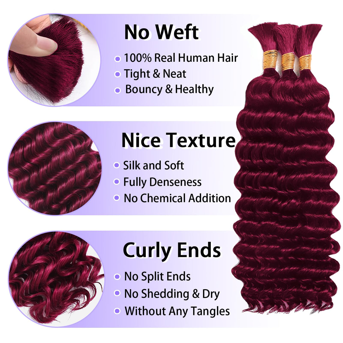 MOTFIN Human Braiding Hair 20 Inch Curly Wave Bundle side view