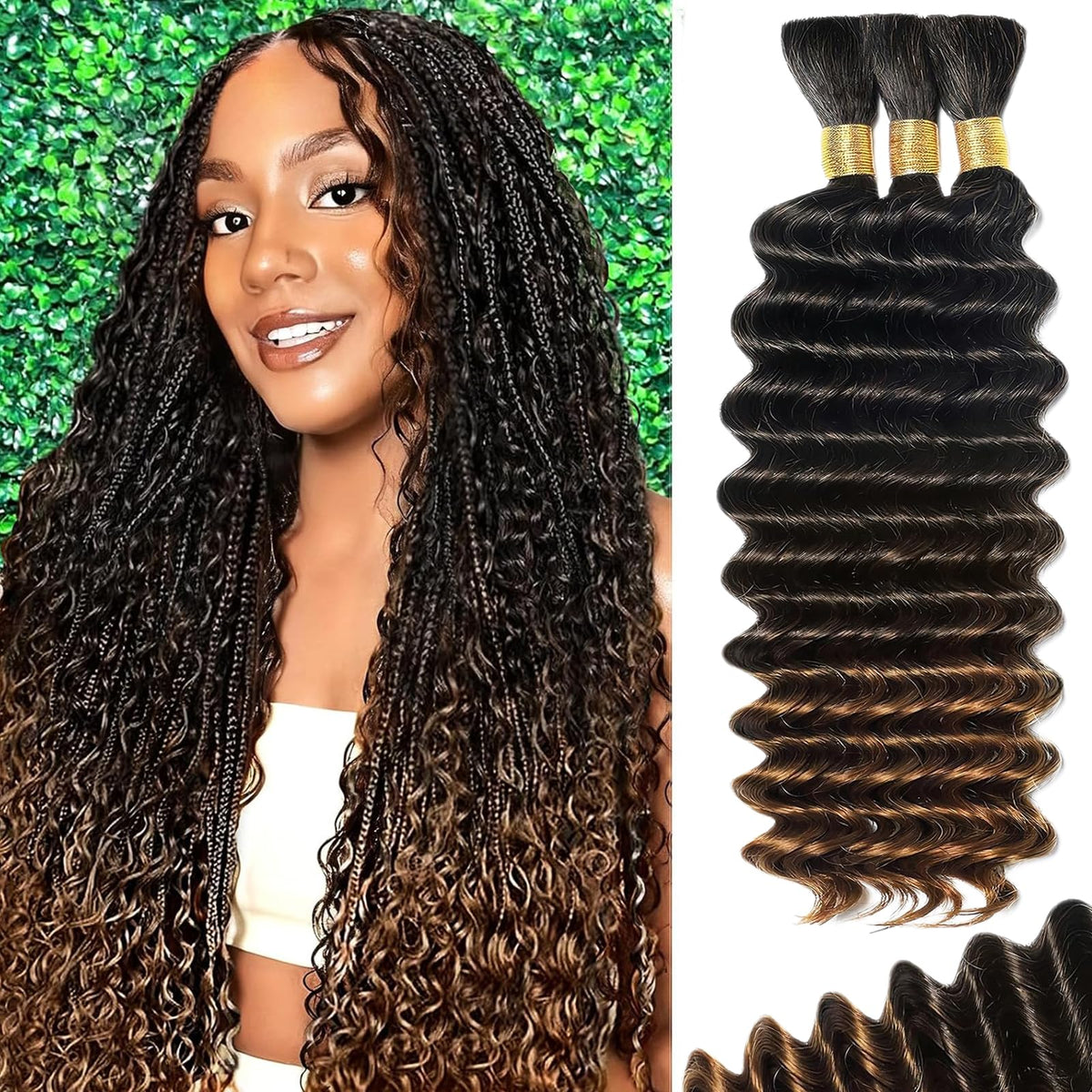 MOTFIN Human Braiding Hair 20 Inch Curly Wave front view