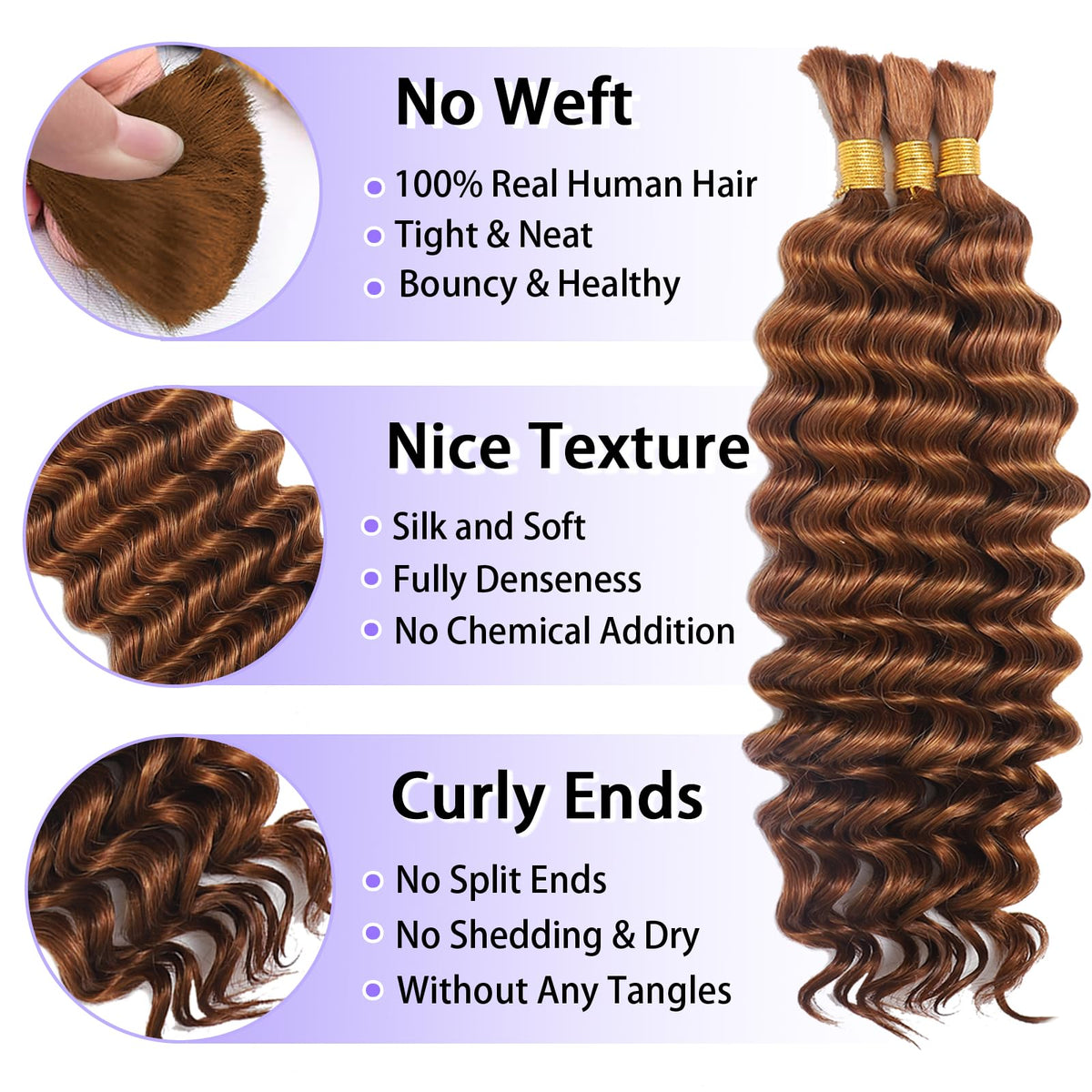 MOTFIN Human Braiding Hair 20 Inch Curly Wave pack with three bundles