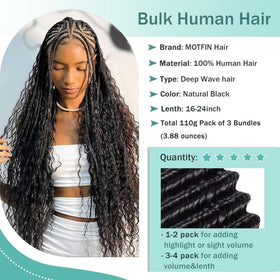 MOTFIN Human Braiding Hair 22 Inch Curly Wave back view