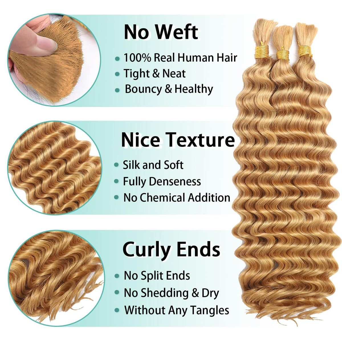 MOTFIN Human Braiding Hair 22 Inch Curly Wave side view