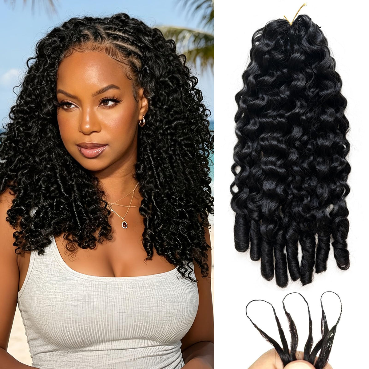 MOTFIN Miracle Knots Burmese Curly Crochet Hair 20 inches bundle front view