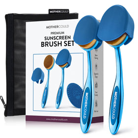 MotherCould Sunscreen Brush Set front view with blue handles