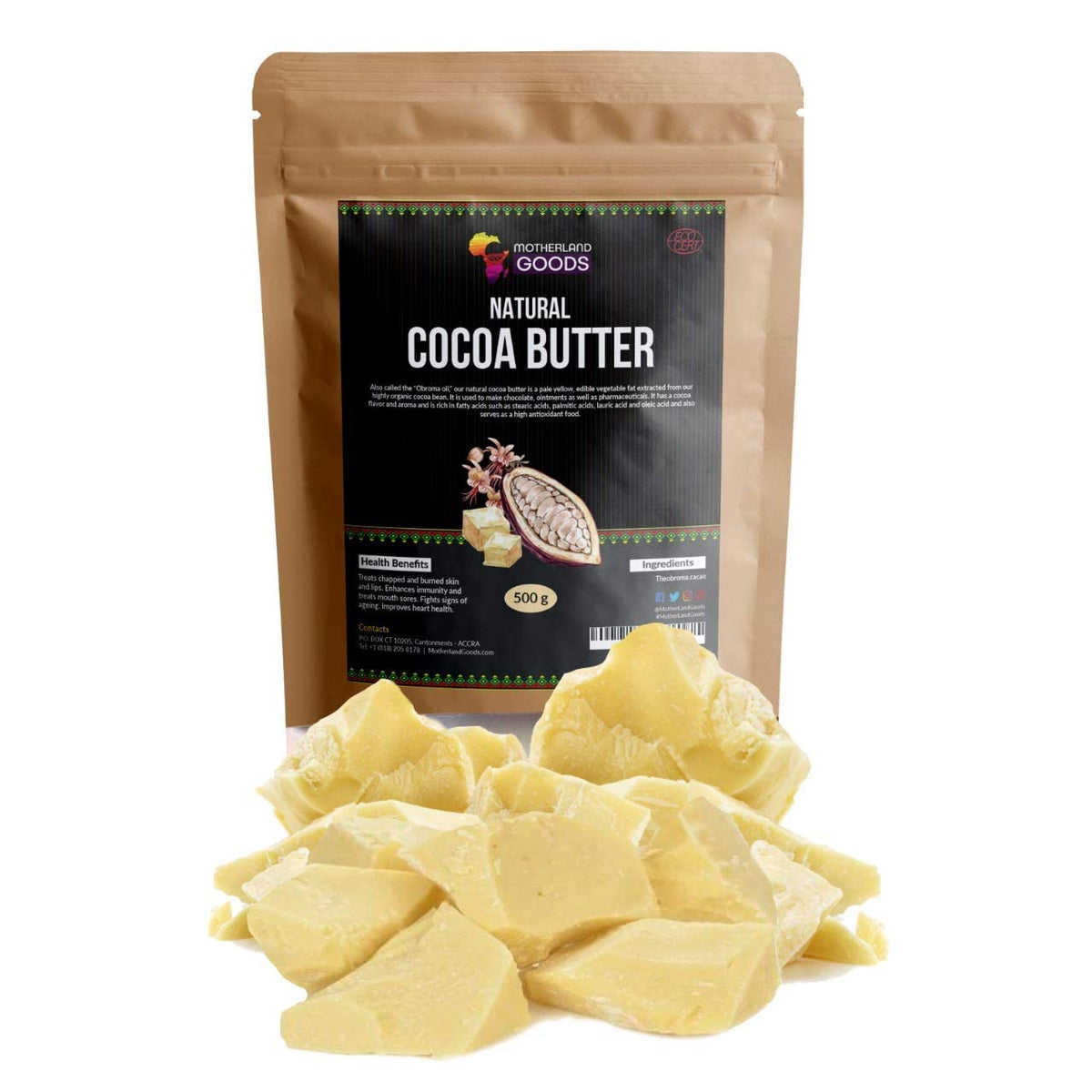 Motherland Goods Cocoa Butter Chunks 3 LBs in packaging