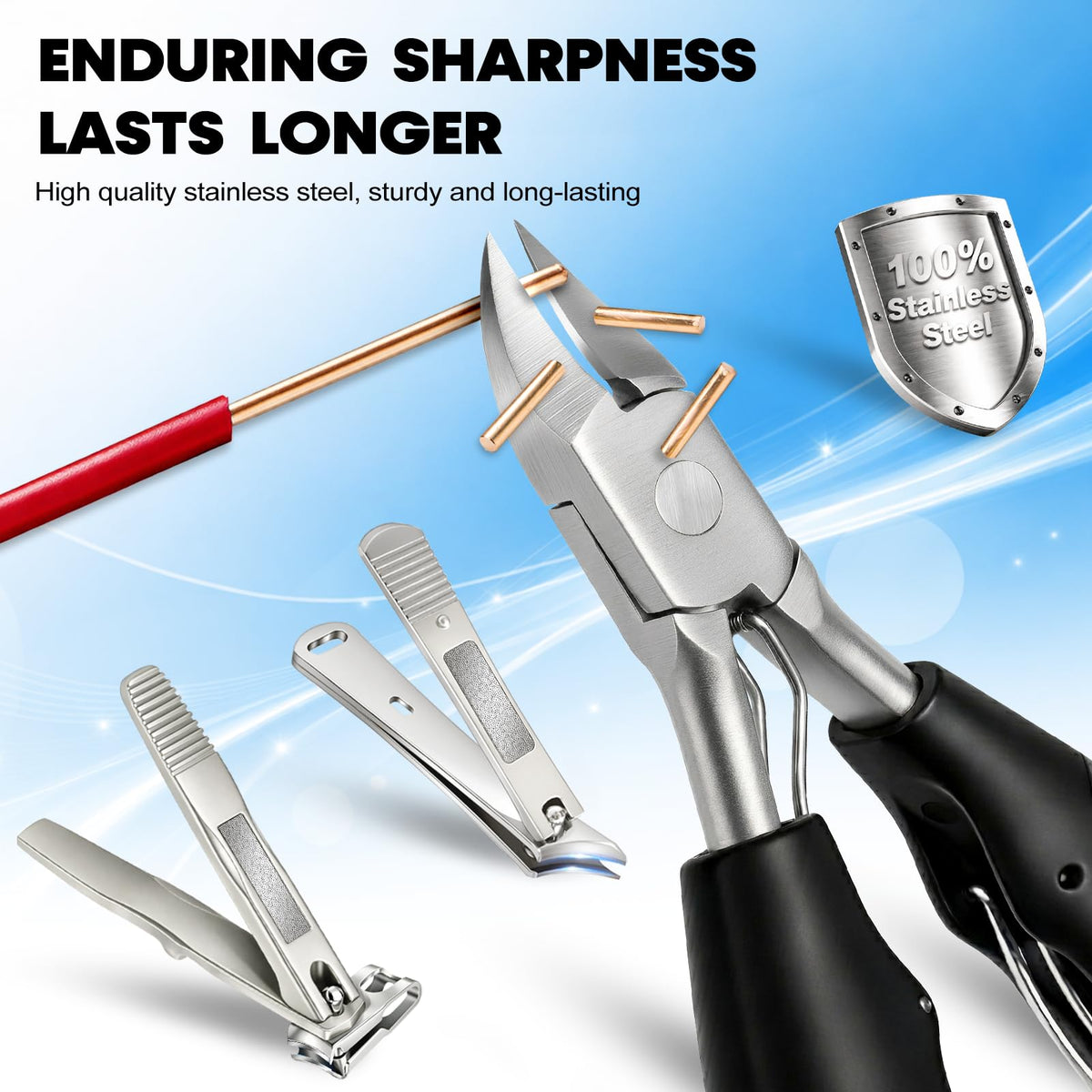 MPKDZNE clippers with cuticle tools and angled pliers