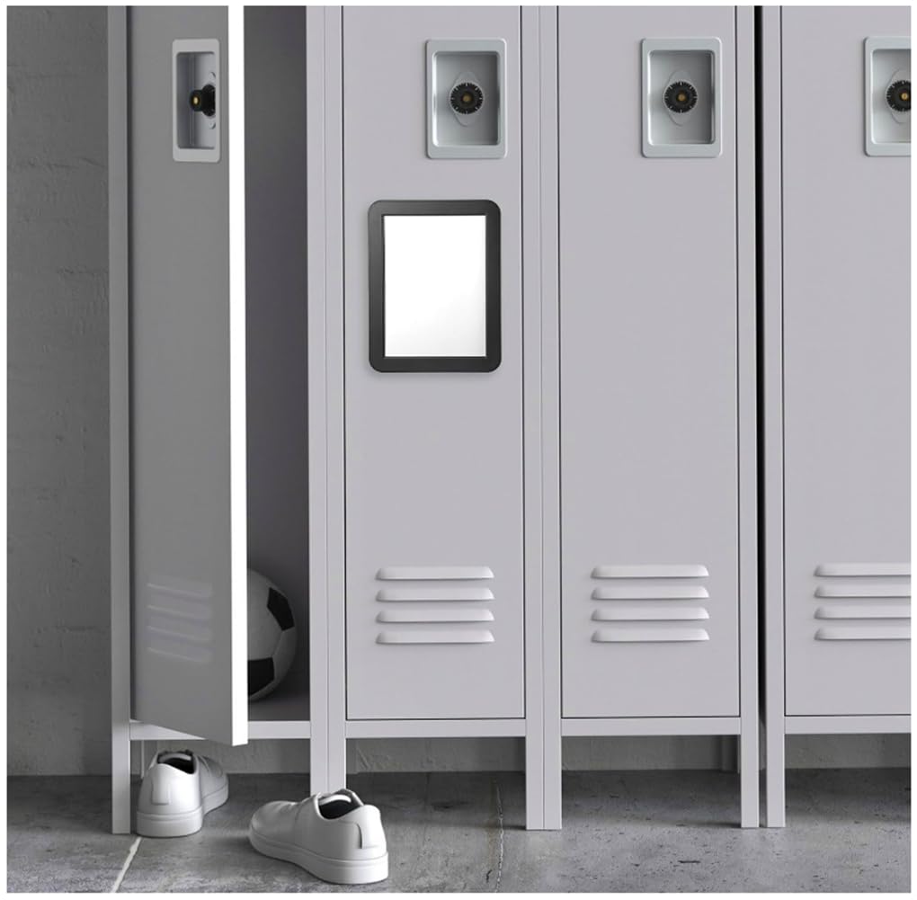 mpowtech locker mirror mounted on a metal surface