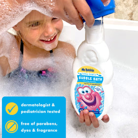 Mr. Bubble Extra Gentle Bubble Bath in a bathroom setting