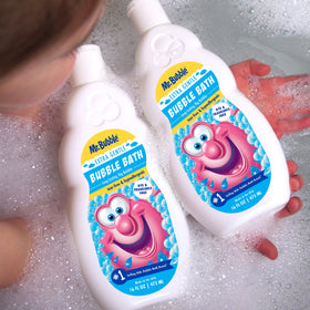 Mr. Bubble Extra Gentle Bubble Bath pouring into a bathtub