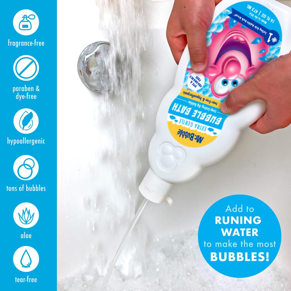 Mr. Bubble Extra Gentle Bubble Bath with bubbles in a tub