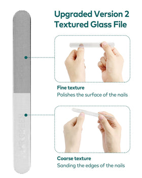 MR.GREEN Glass Nail File with a hand demonstrating its use