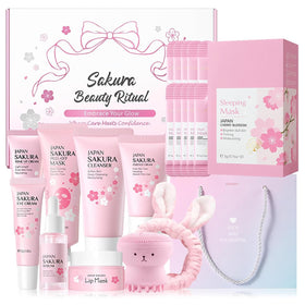 MrCuvaryas Sakura Skin Care Set for Teens, complete 8-piece kit