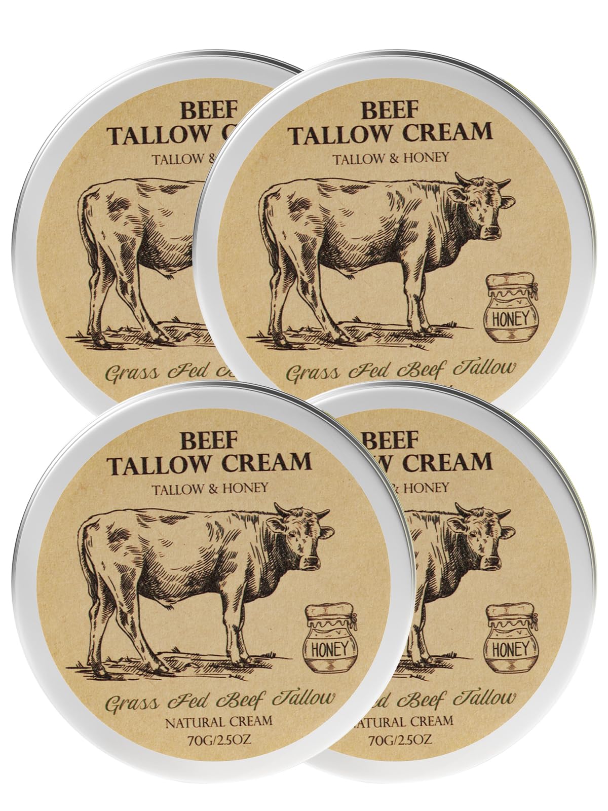 MROUVIK Beef Tallow Balm 4 pack with Raw Honey front view