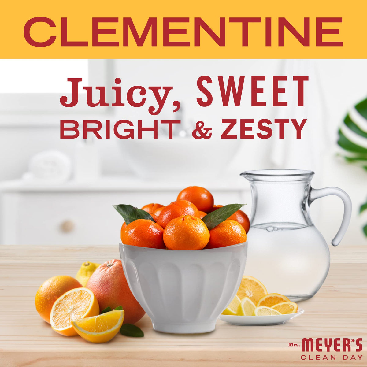 Mrs. MEYER'S Clean Day Bar Soap Clementine bar on a bathroom counter