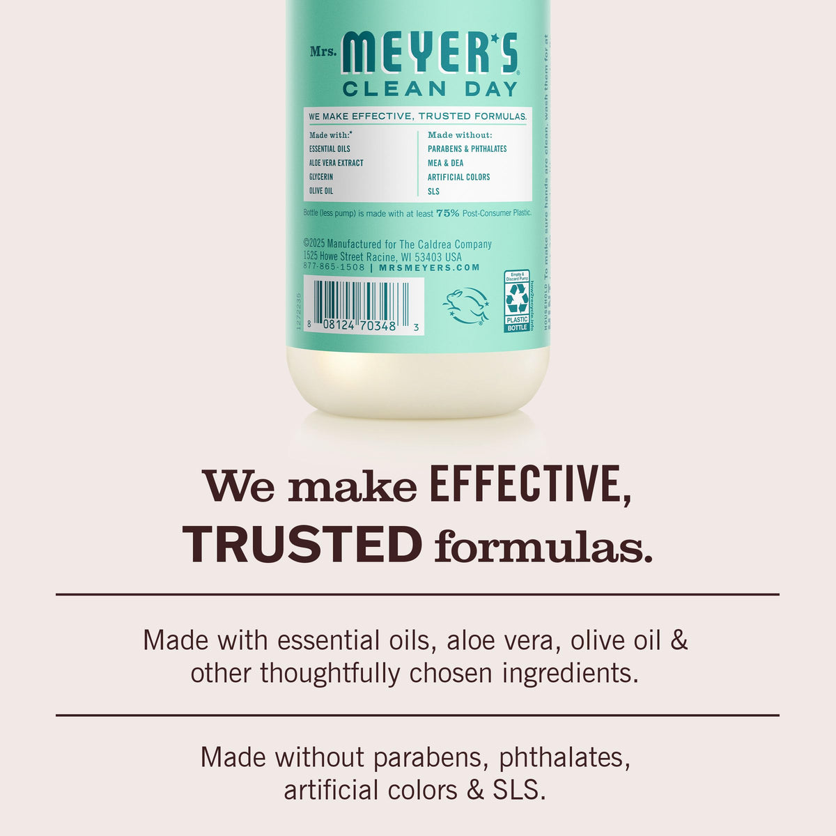 Mrs. MEYER'S Clean Day Hand Soap Mint Scent 3 pack on a wooden surface