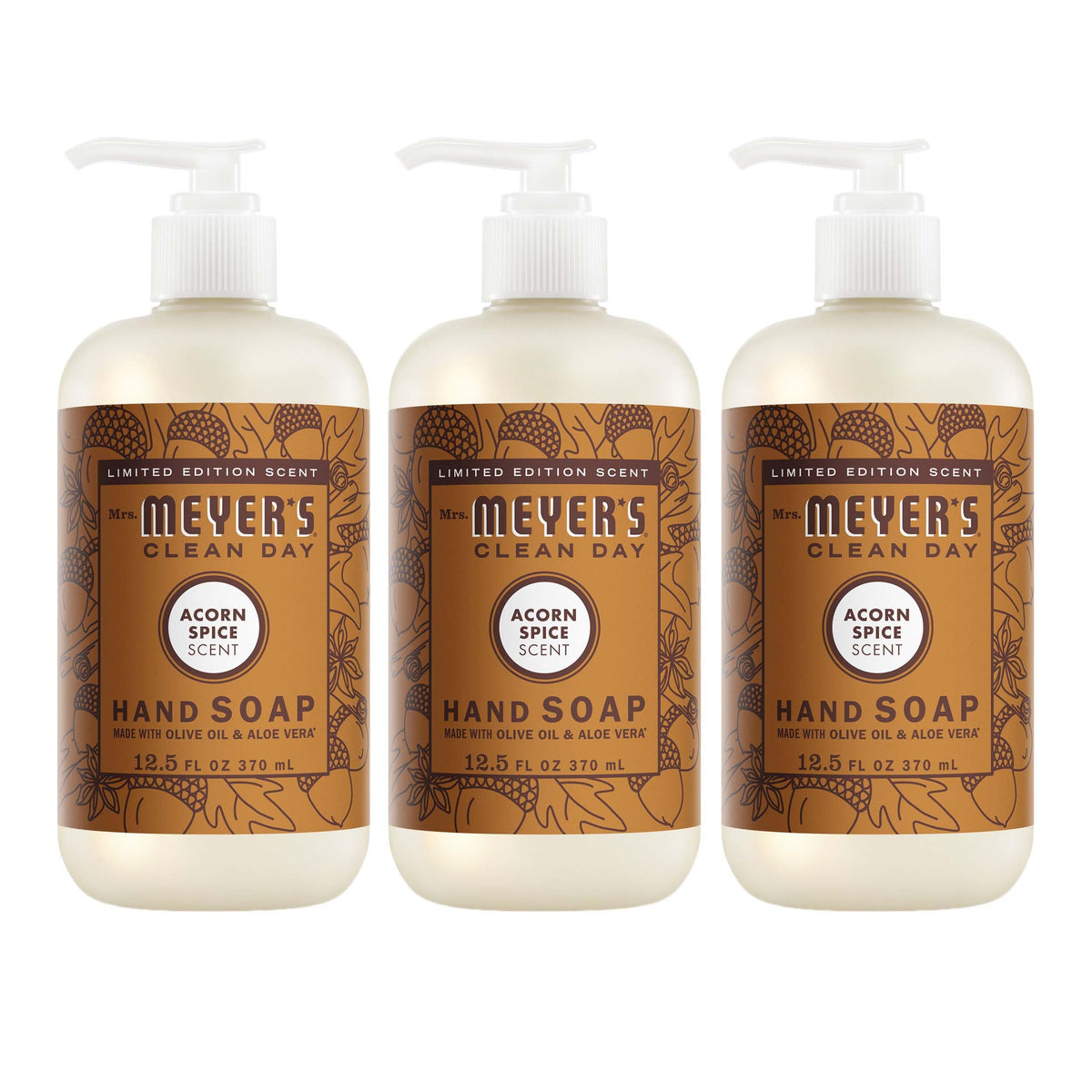Mrs. MEYER'S Hand Soap 3 Pack Acorn Spice Scent front view