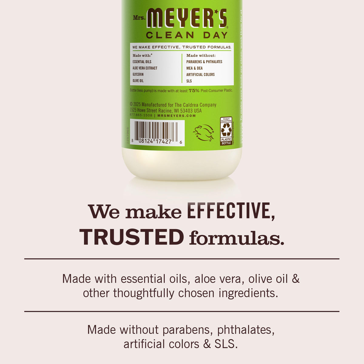 Mrs. MEYER'S hand soap packaging with apple imagery
