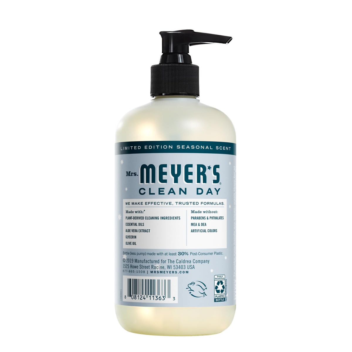 Mrs. MEYER'S Hand Wash Snow Drop + Gingerbread with festive decorations