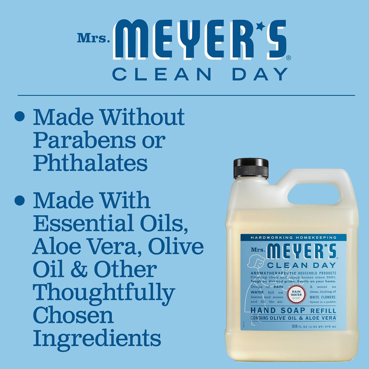 Mrs. MEYER'S Liquid Hand Soap Rainwater Scent displayed in a bathroom