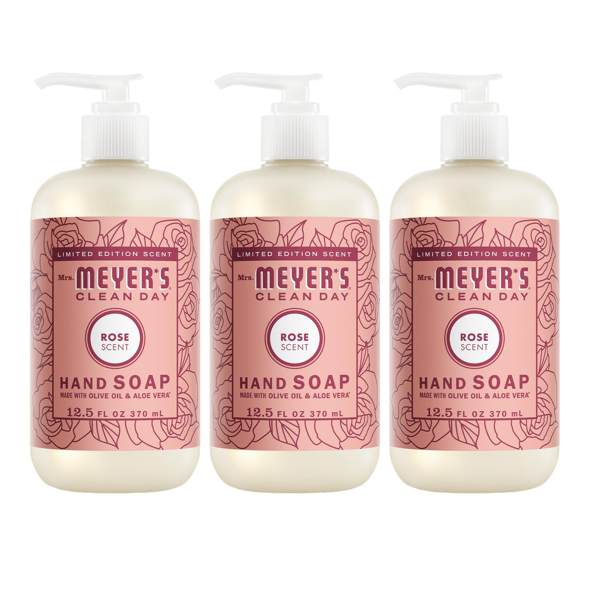 Mrs. MEYER'S Rose Liquid Hand Soap 12.5 fl oz front view