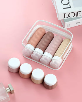 Mrsdry silicone cream jars and squeeze bottles in travel setup